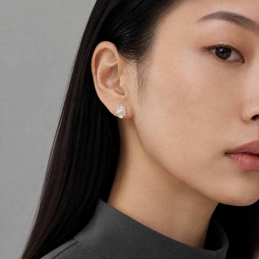 Shell Pearl & Zircon Drop Earrings