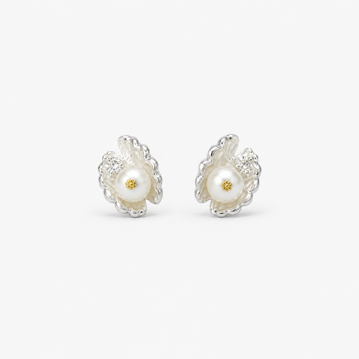 Shell Pearl & Zircon Drop Earrings — front product view