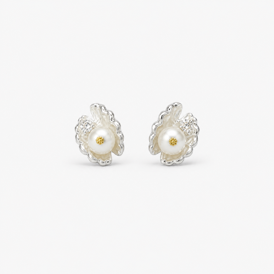Shell Pearl & Zircon Drop Earrings