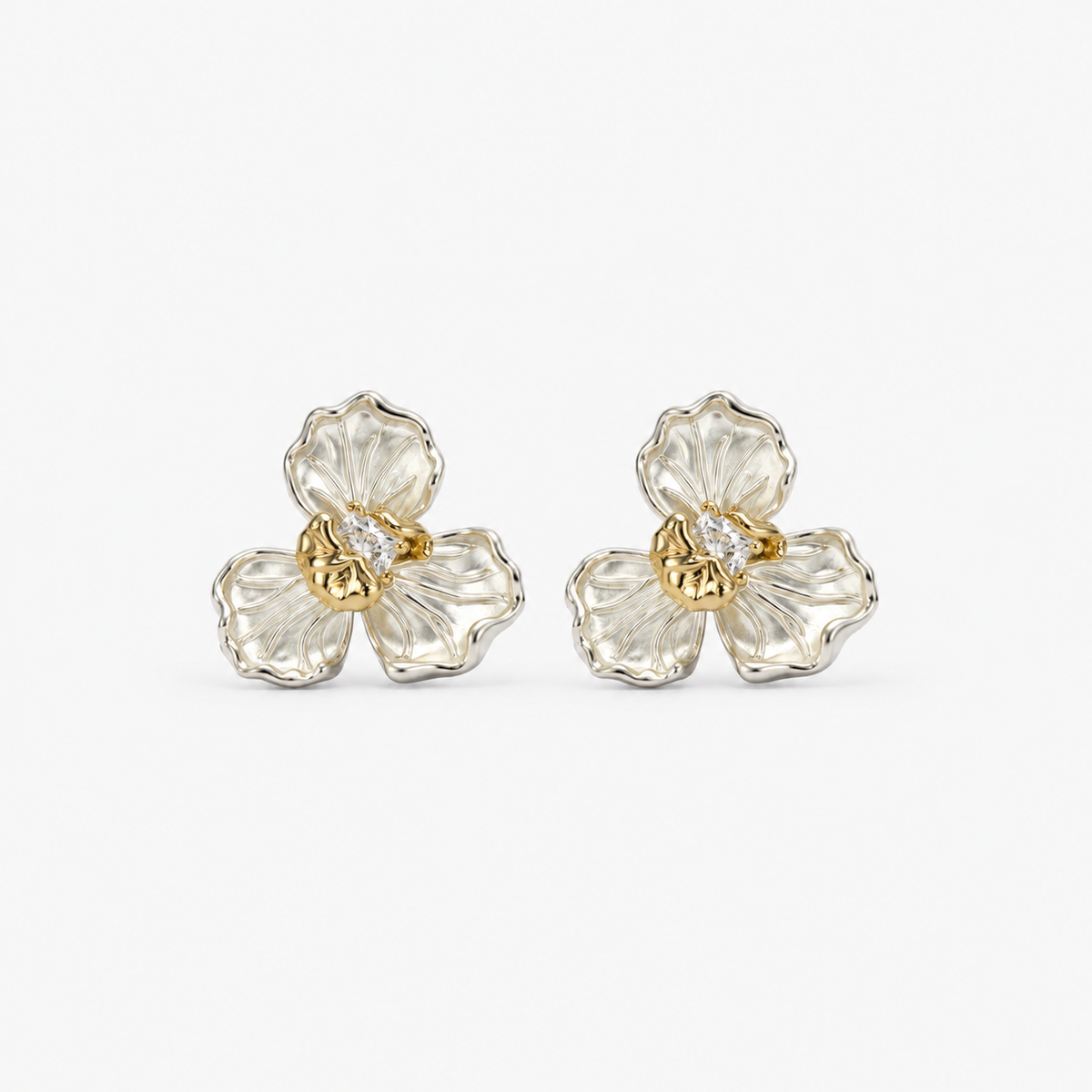 Silver Petal & Gold Core Flower Studs — front product view