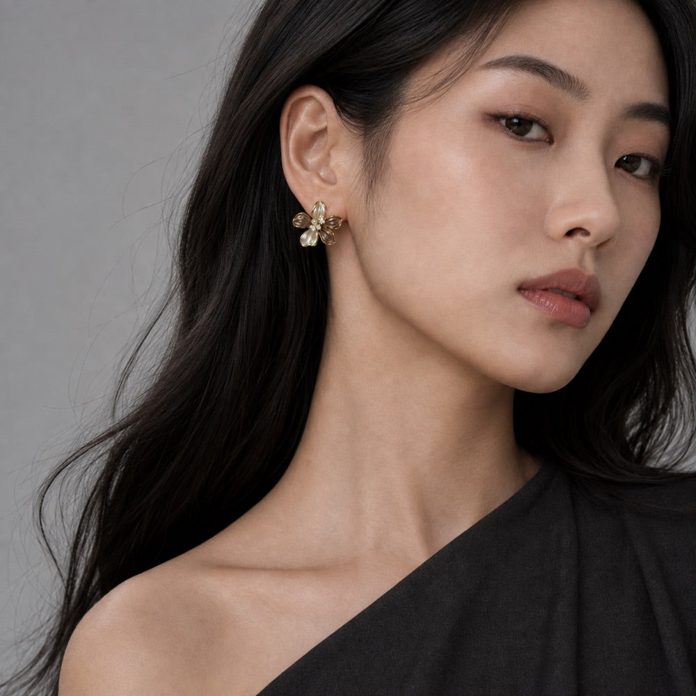 Smoky Pearl Bloom Studs — model view 2