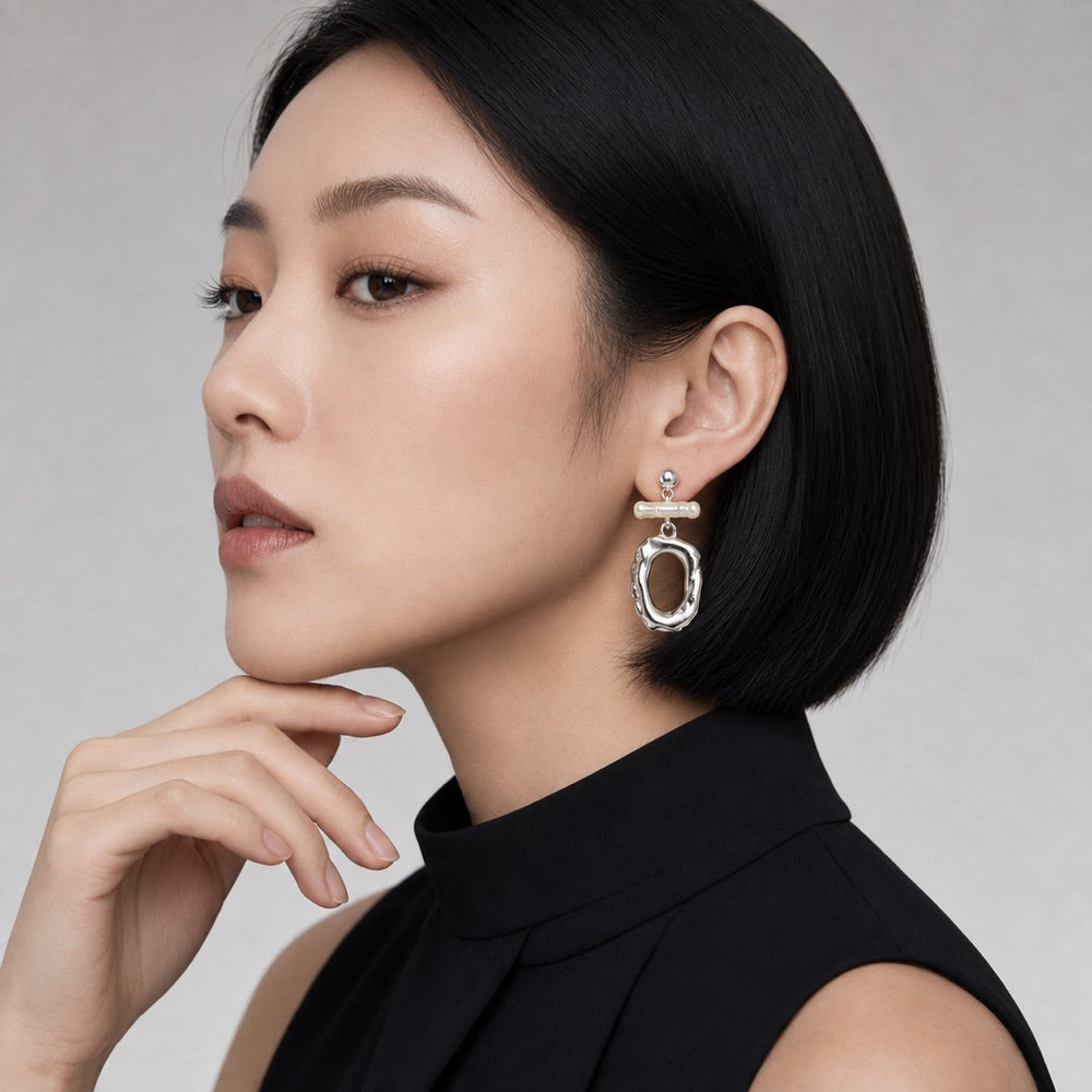 Baroque Pearl Asymmetric Earrings — model view 3