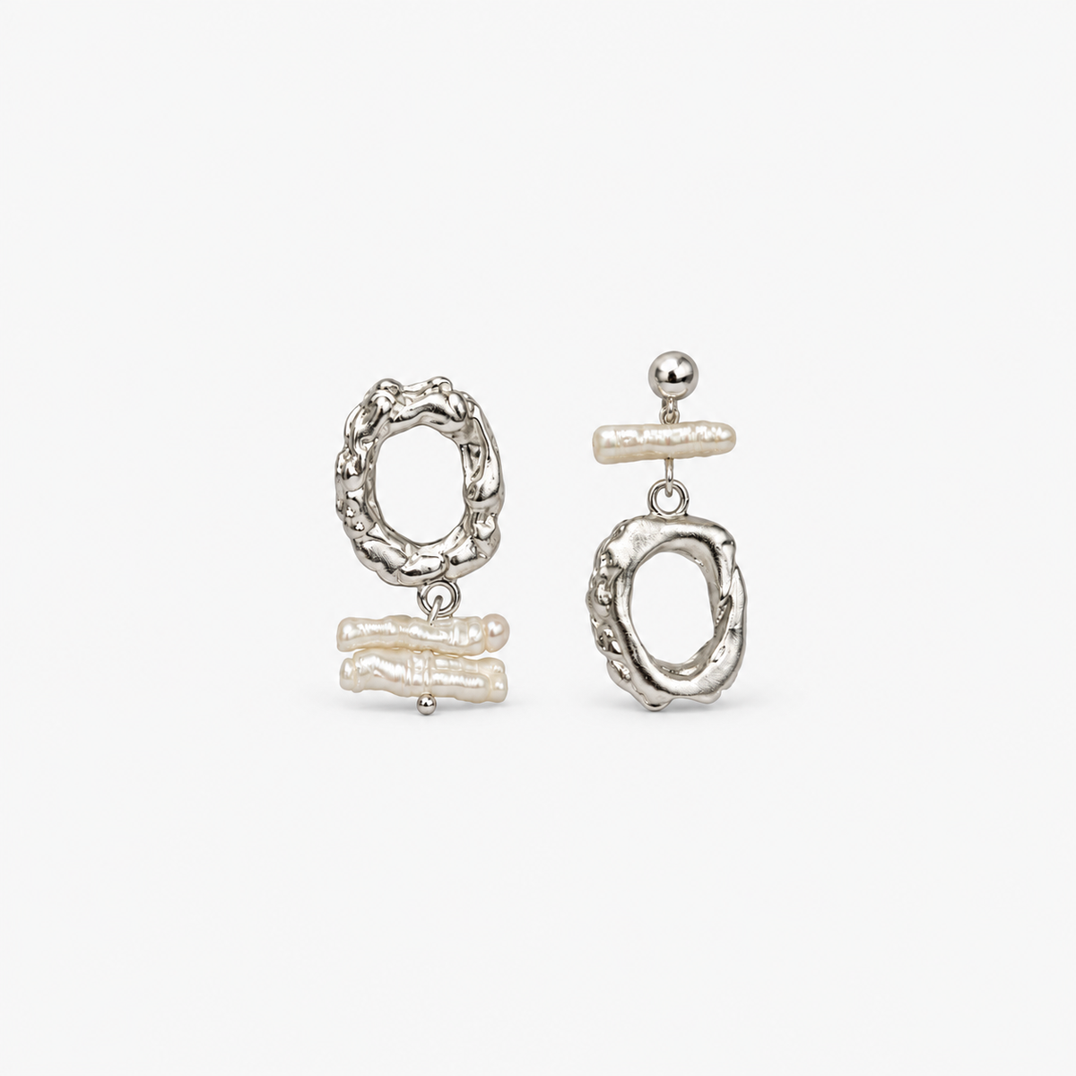 Baroque Pearl Asymmetric Earrings — front product view