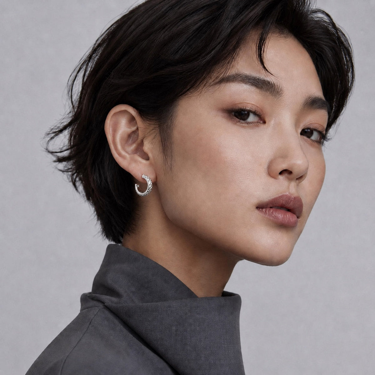 Textured Open-Circle Stud Earrings — model view 1
