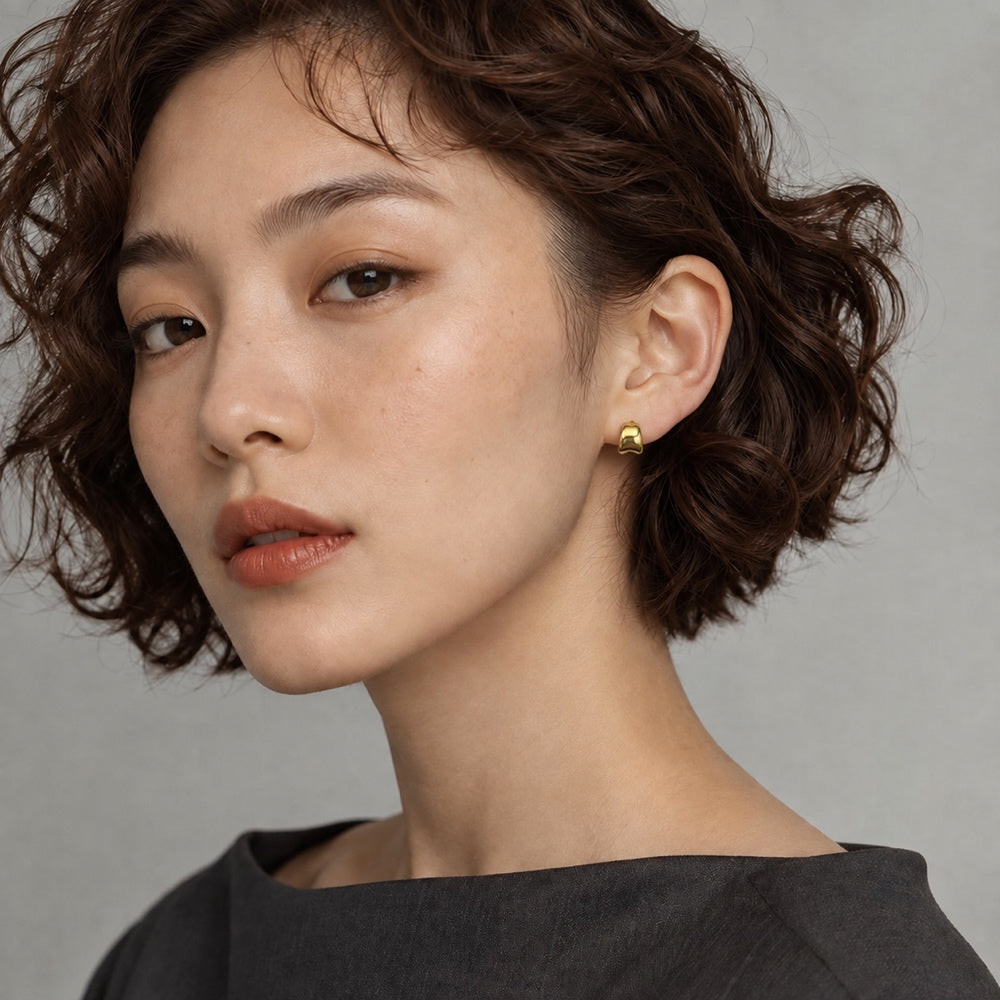 Sculpted Arc Stud Earrings — Gold — model view 1