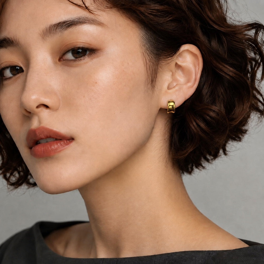 Sculpted Arc Stud Earrings — Gold — model view 2