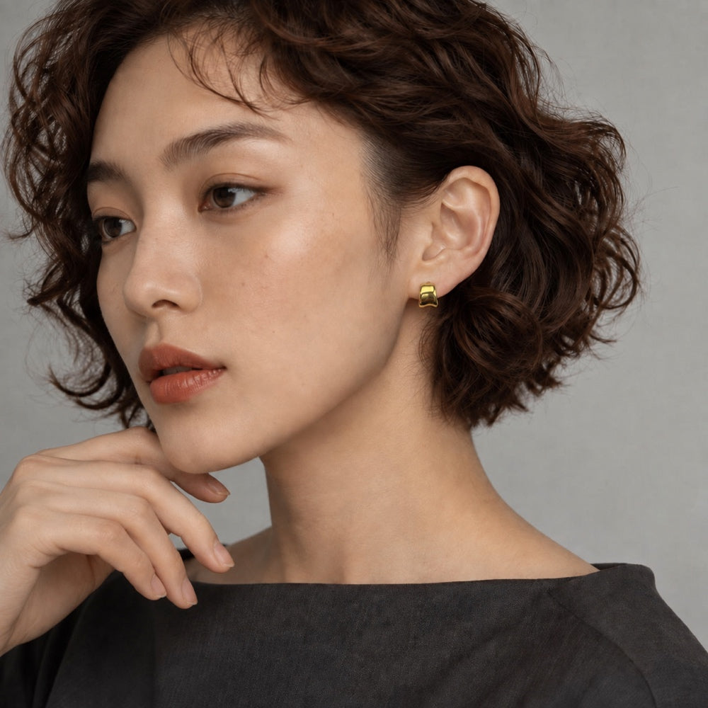 Sculpted Arc Stud Earrings — Gold — model view 3