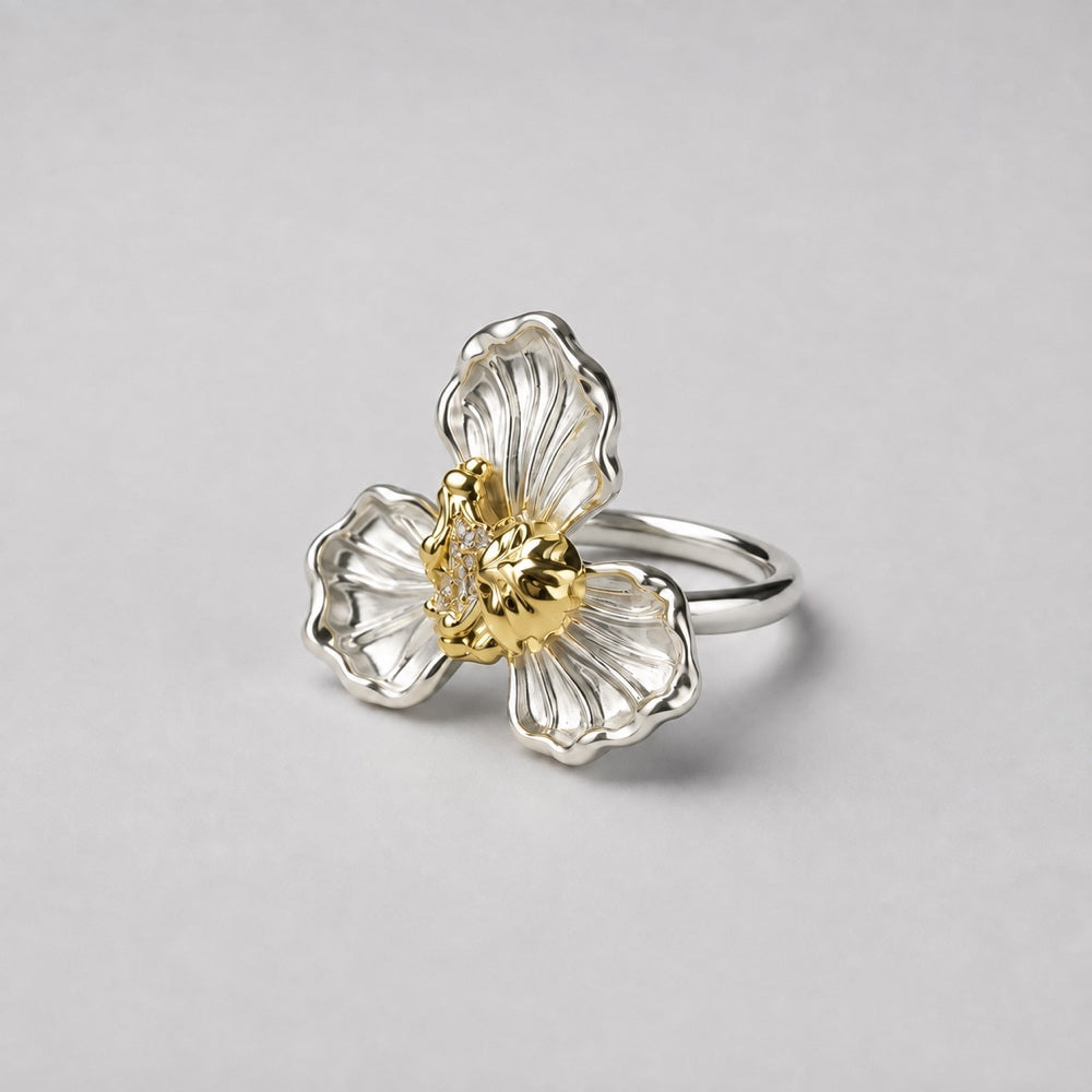银瓣金蕊花朵戒指 / Silver Petal & Gold Core Flower Ring · 产品图 Product 2