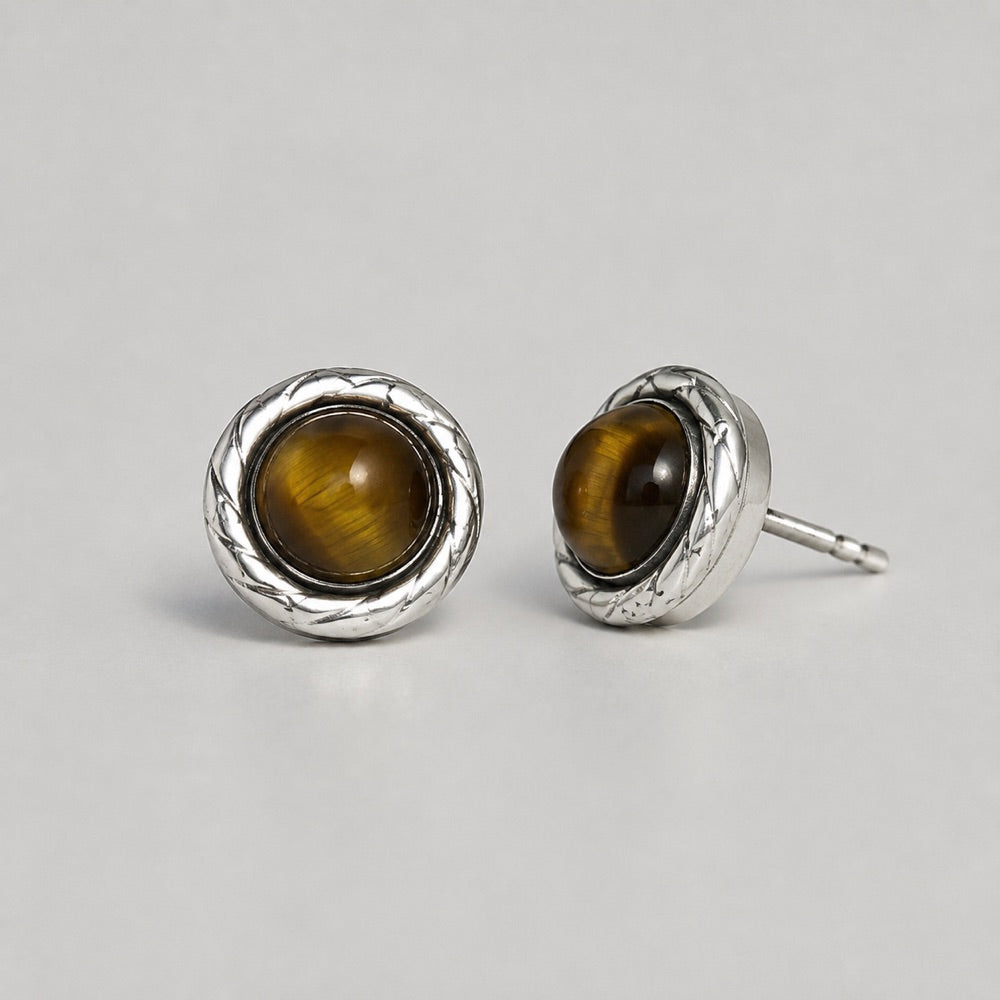 Tiger's Eye Lattice Stud Earrings — alternate product view