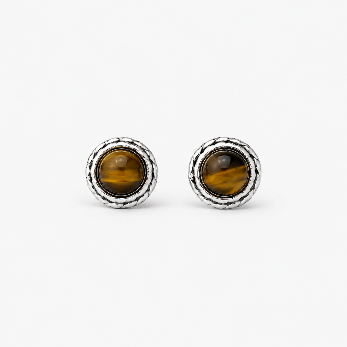 Tiger's Eye Lattice Stud Earrings — front product view