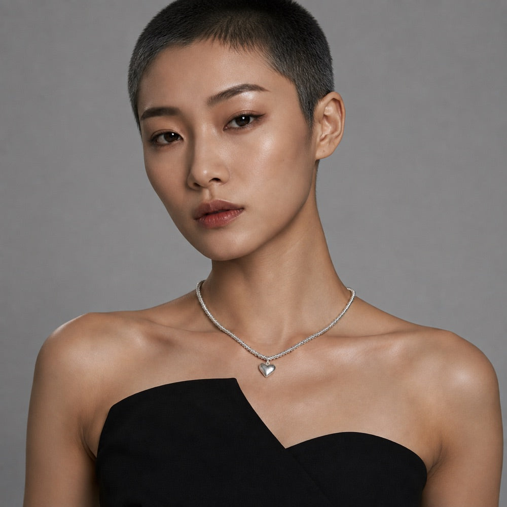 Brushed Heart Pendant Necklace — model view 2