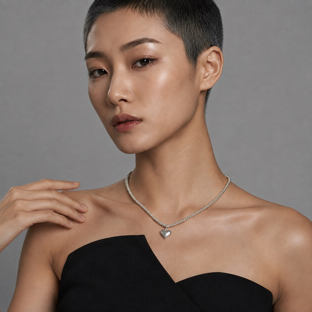 Brushed Heart Pendant Necklace — model view 3
