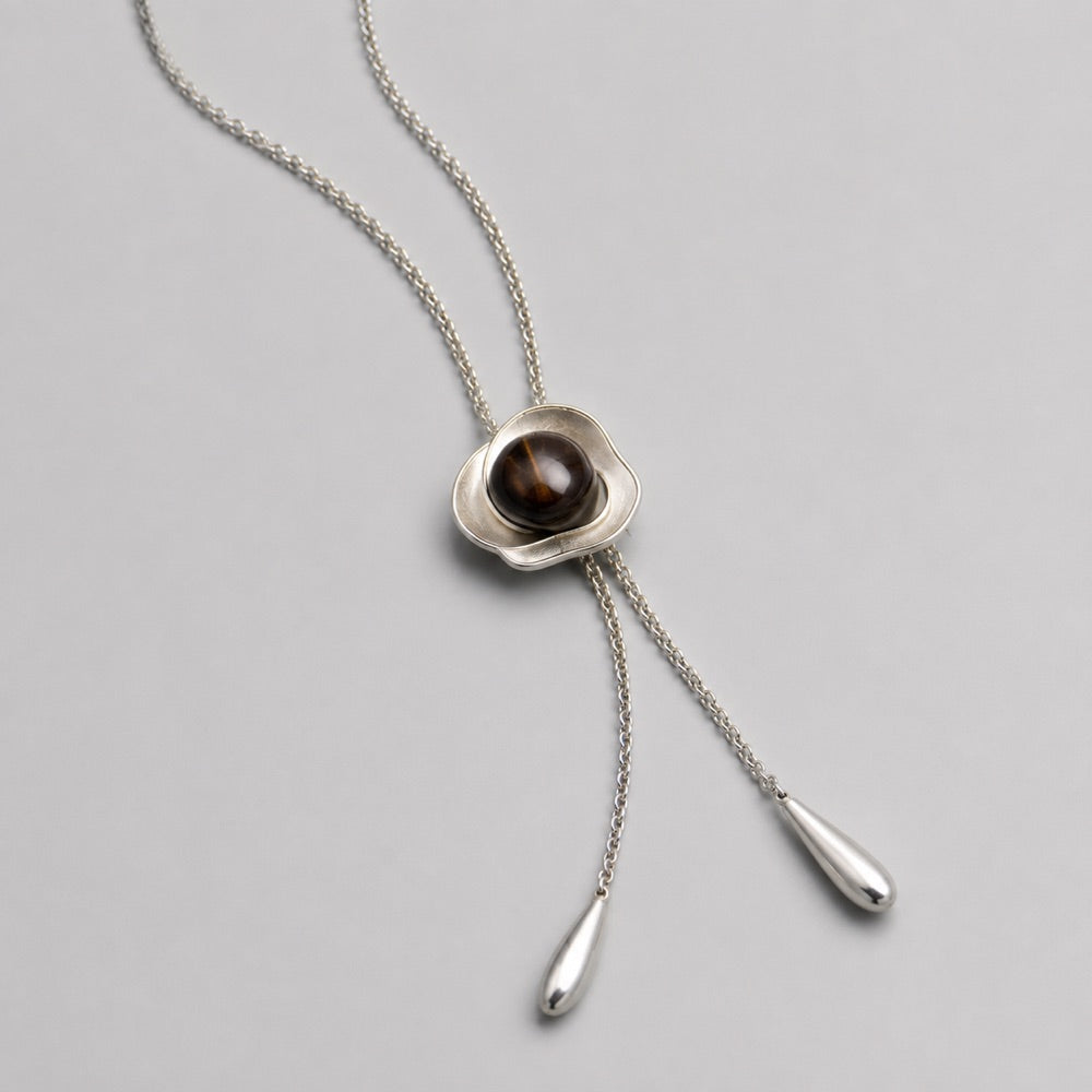 Adjustable Tiger's Eye Flower Lariat Necklace — alternate product view