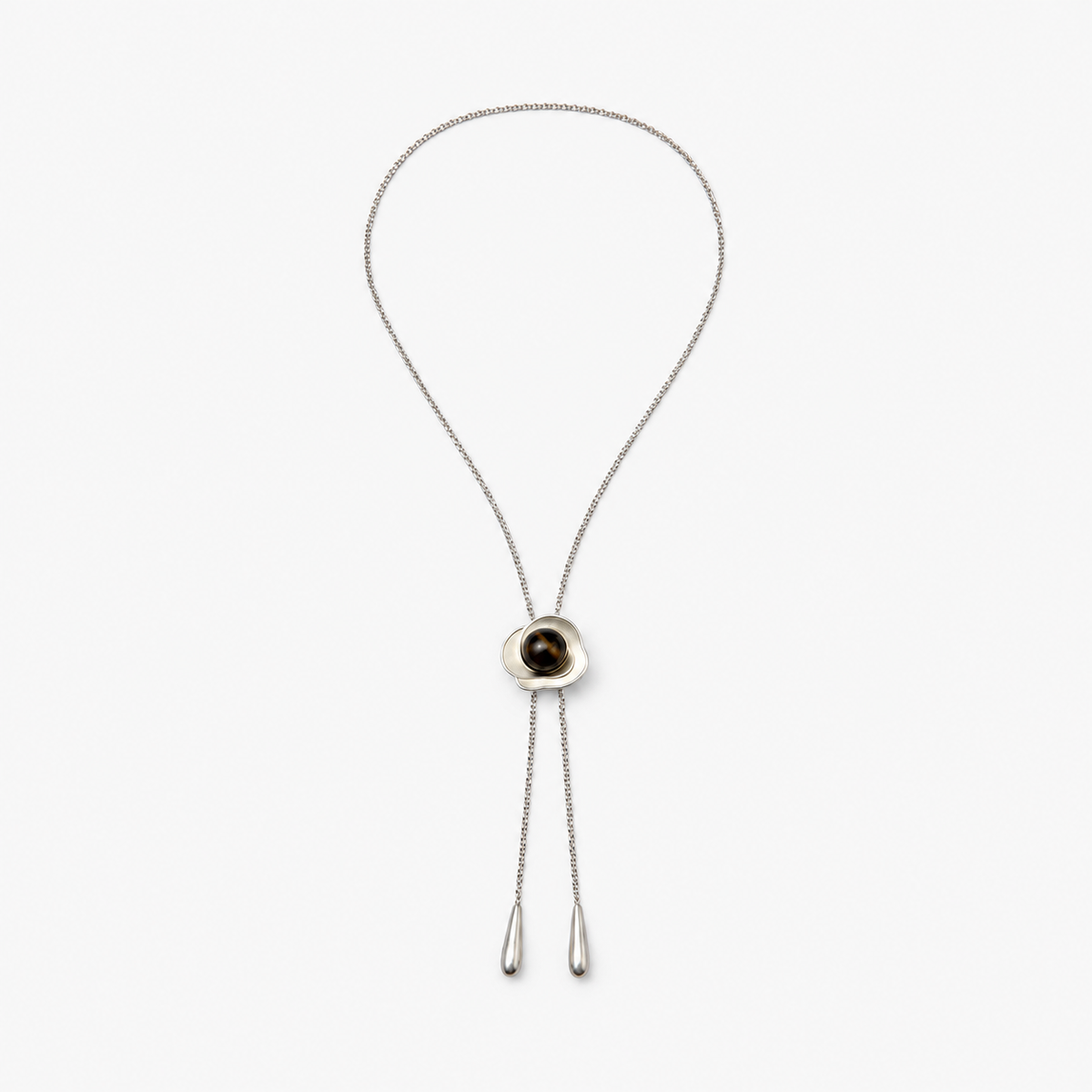 Adjustable Tiger's Eye Flower Lariat Necklace — front product view