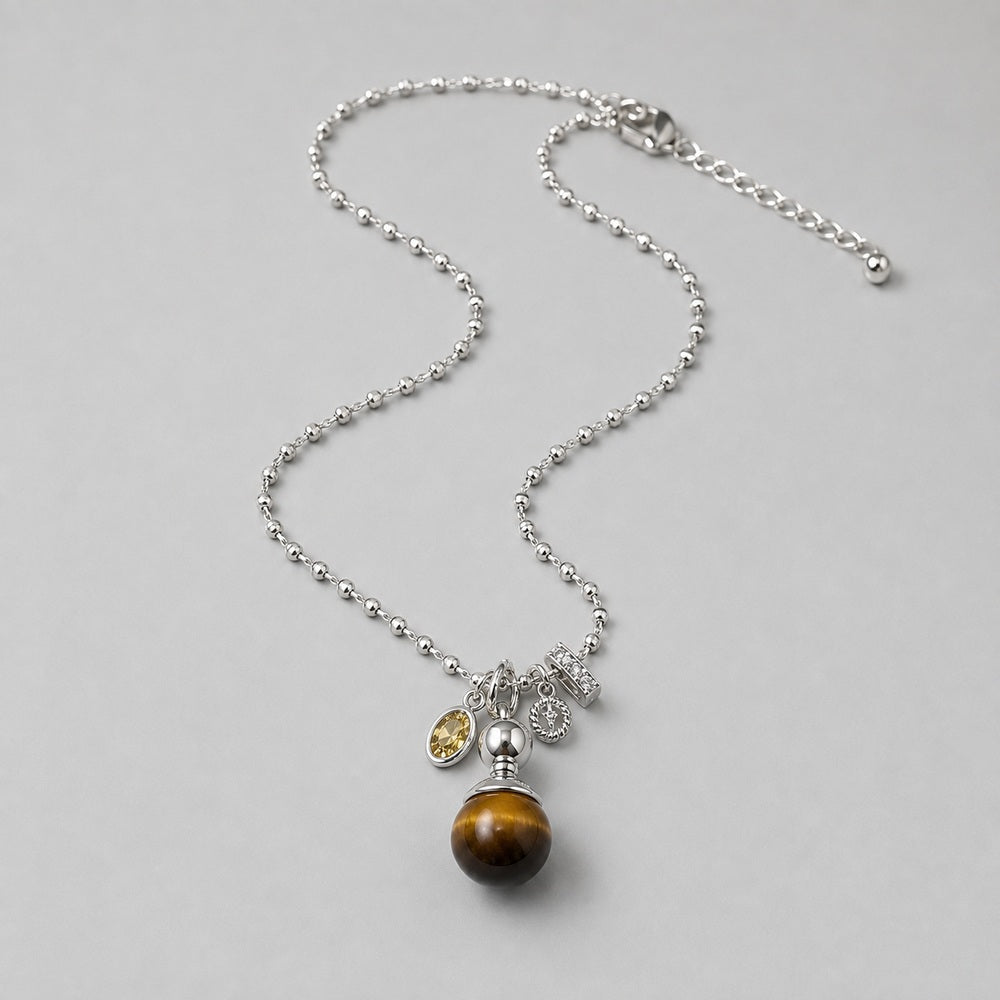 Tiger's Eye & Yellow Zircon Charm Necklace — alternate product view