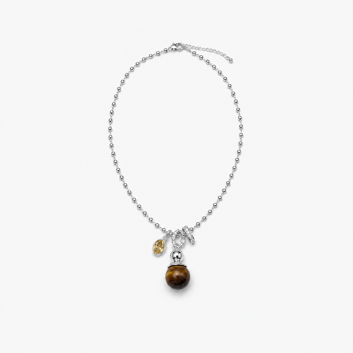 Tiger's Eye & Yellow Zircon Charm Necklace — front product view
