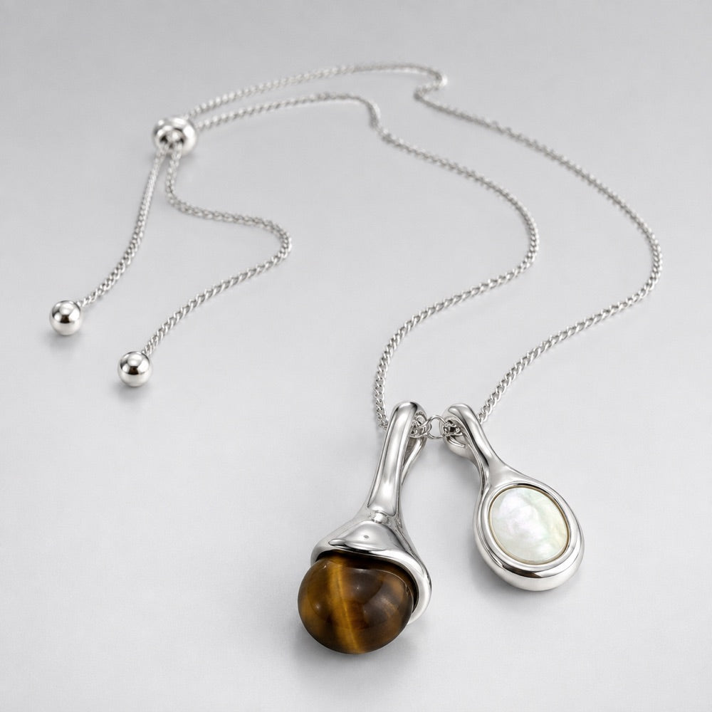 Adjustable Tiger's Eye & Mother-of-Pearl Lariat Necklace — alternate product view