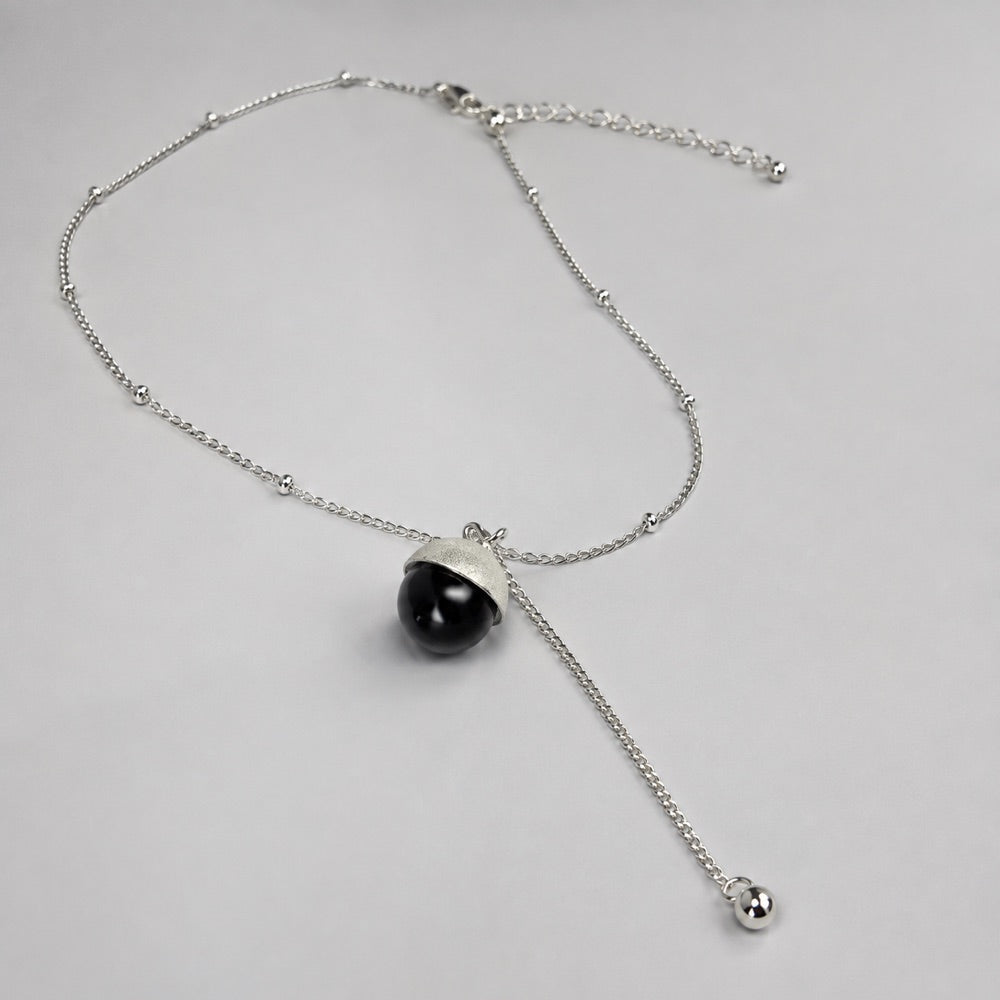 Brushed Metal & Black Onyx Necklace — alternate product view
