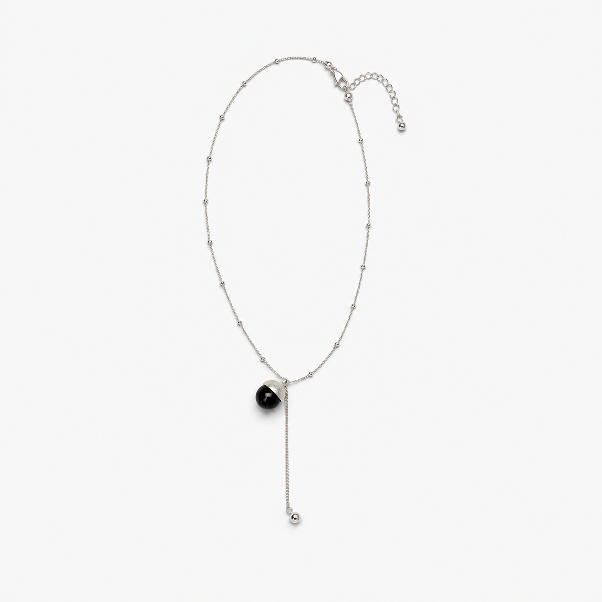 Brushed Metal & Black Onyx Necklace — front product view