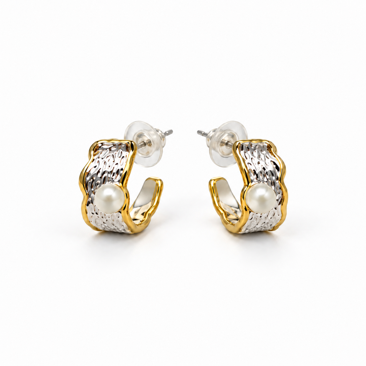 Pearl Fold Hoop Earrings — product front on white background