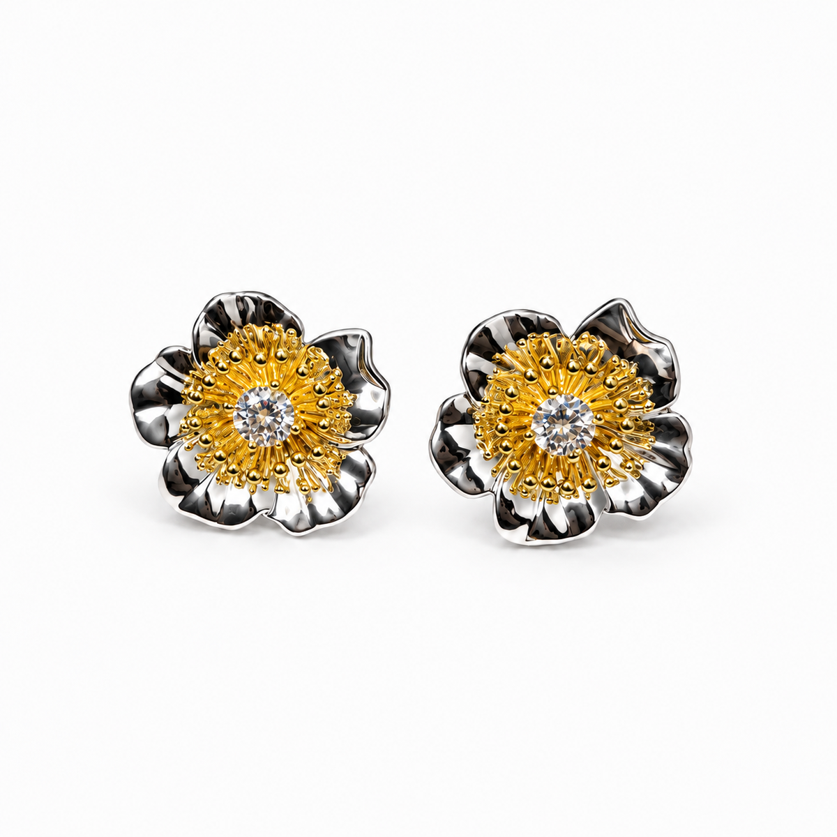 Gathered Bloom Studs — product front on white background