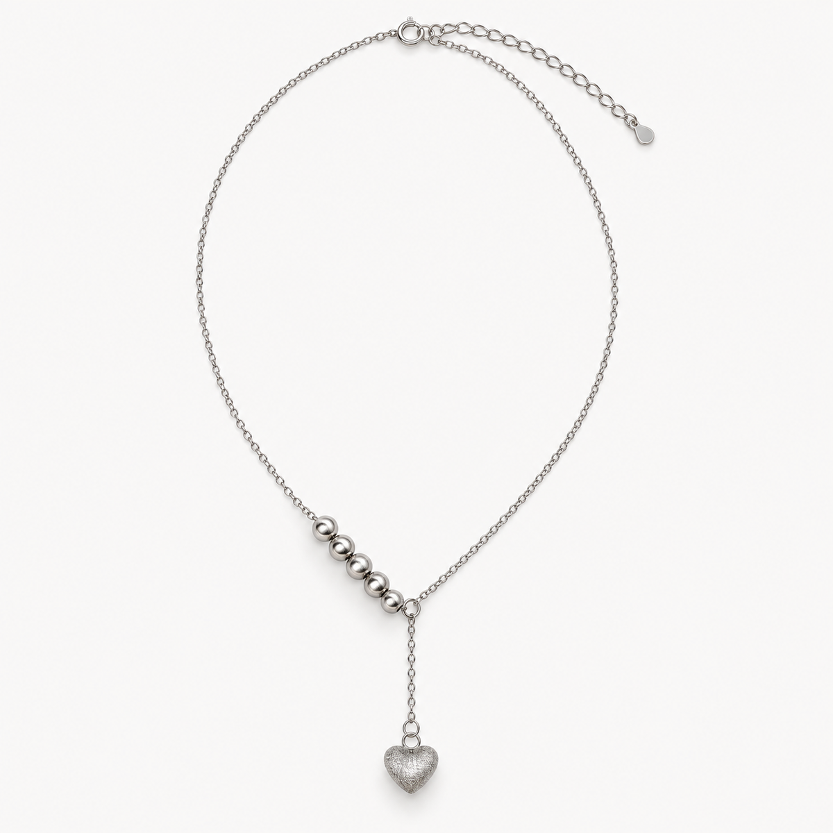 Fine Pause Necklace — silver beads and textured heart