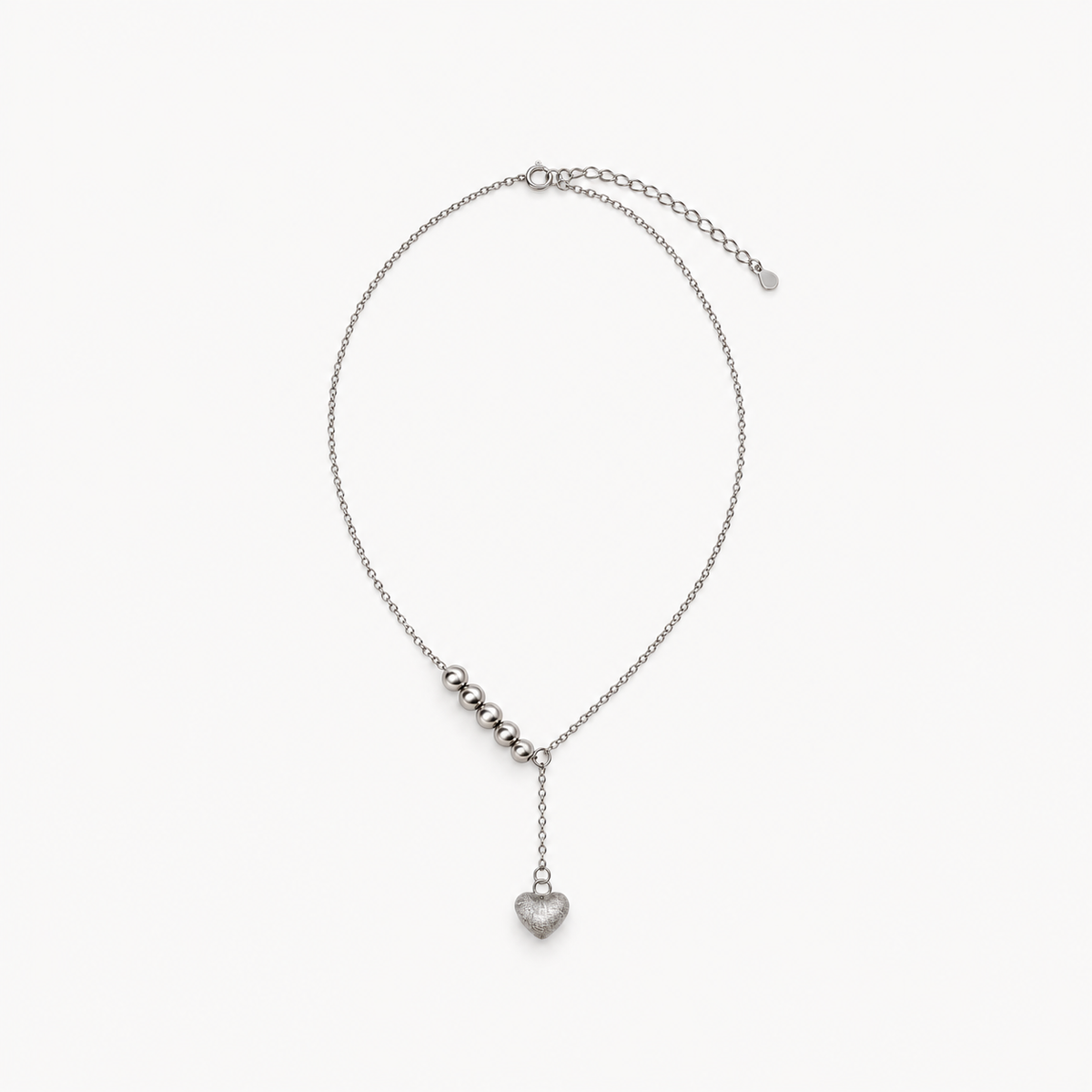 Fine Pause Necklace — silver beads and textured heart