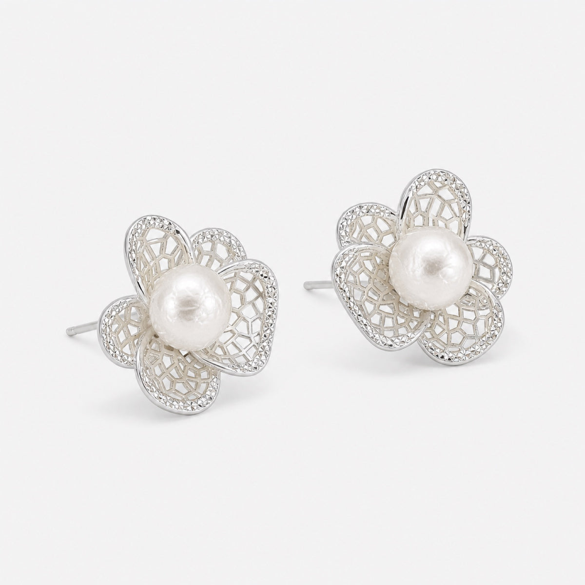 Silver Mist Flower Studs detail angle