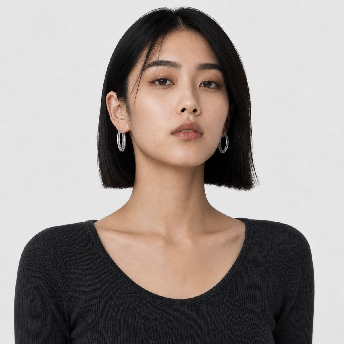Silver Oval Hoops corrected model wearing image two
