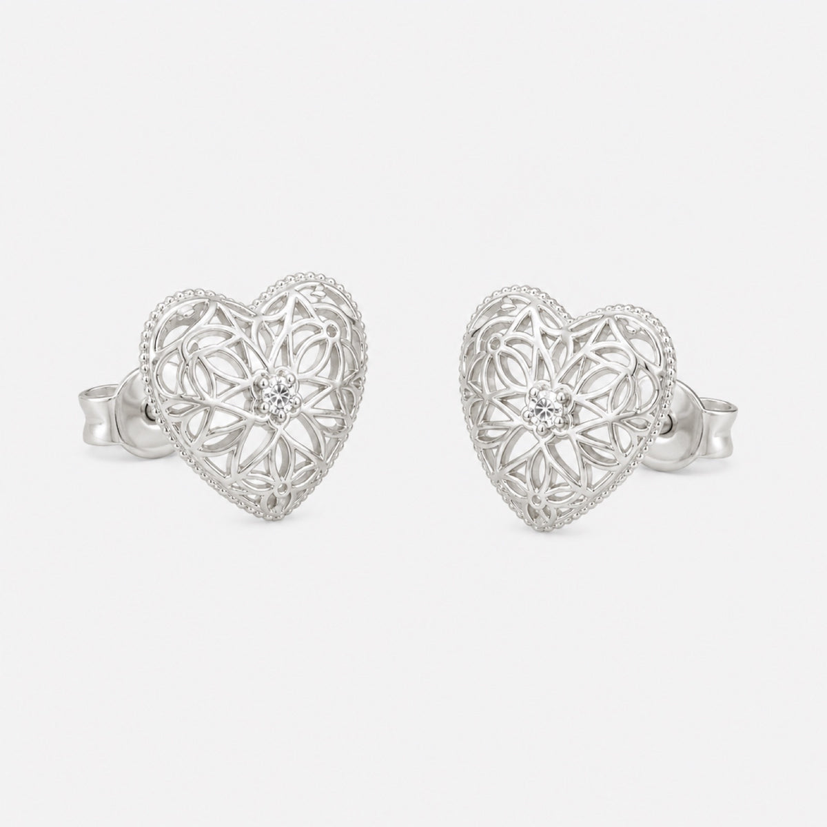 Silver Heart Studs detail angle