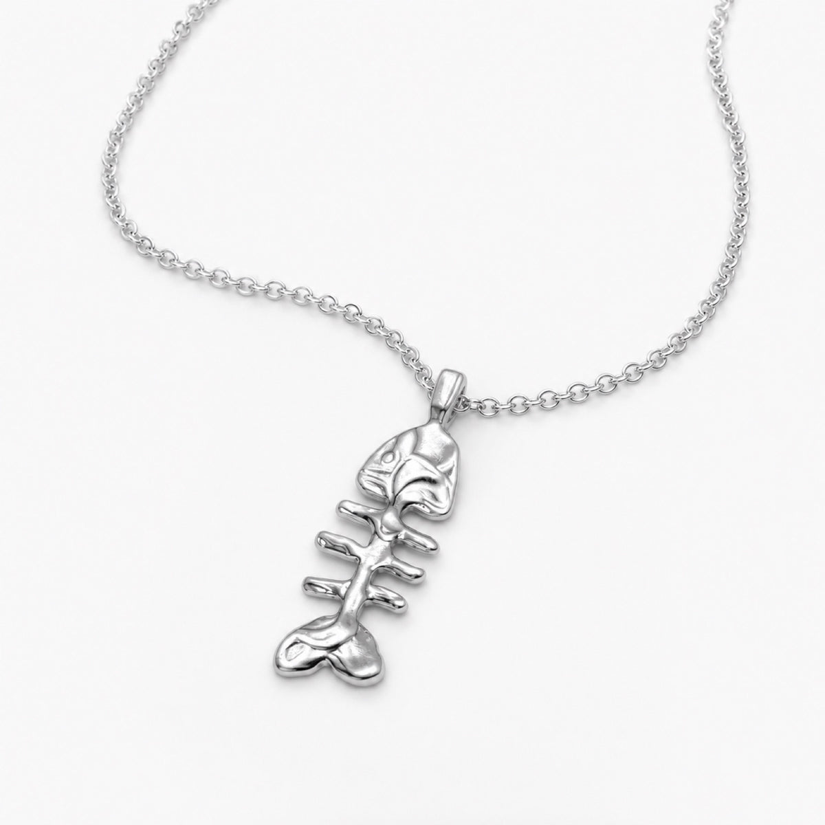 Silver Fishbone Necklace detail angle