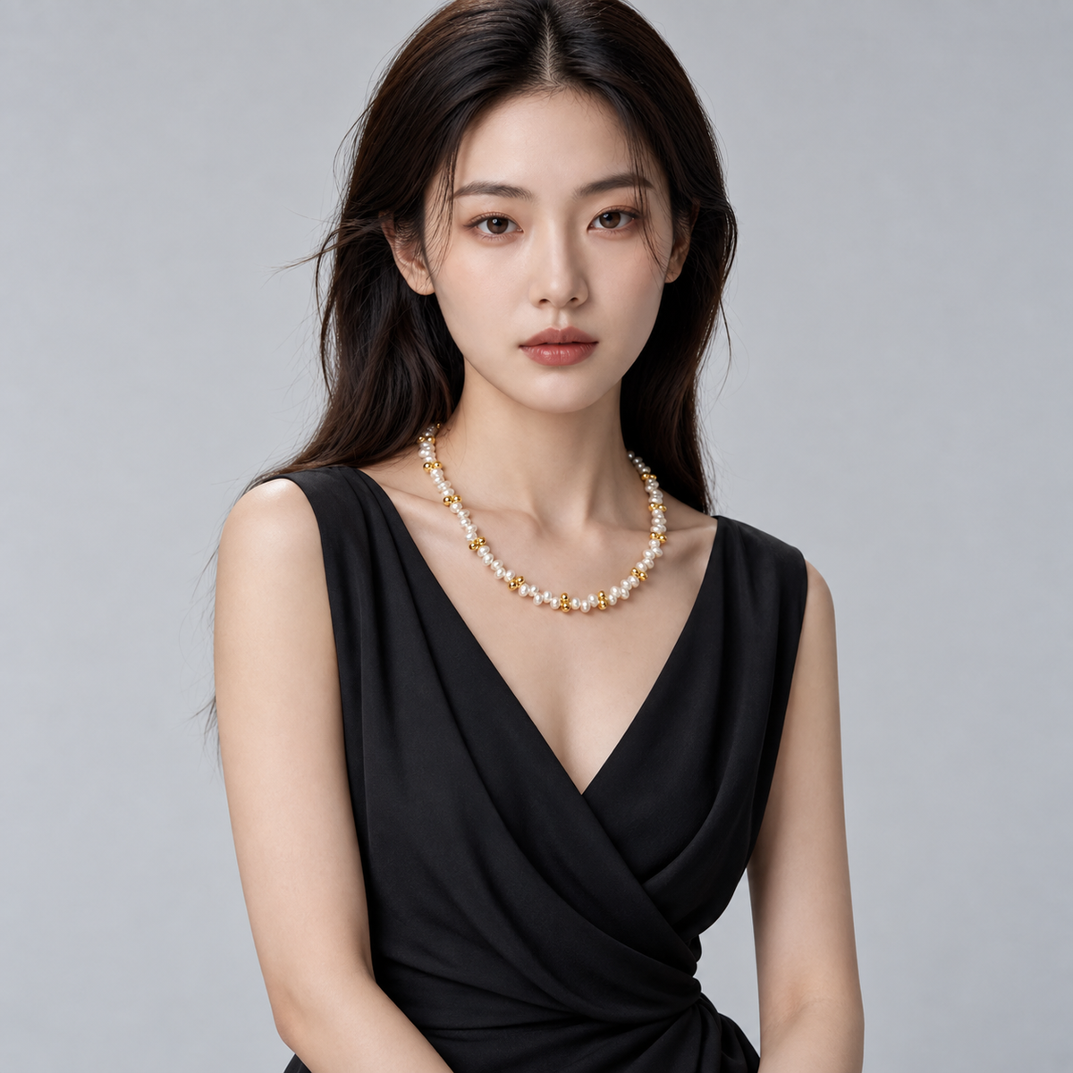 Pearl Beaded Necklace worn by model — view 2