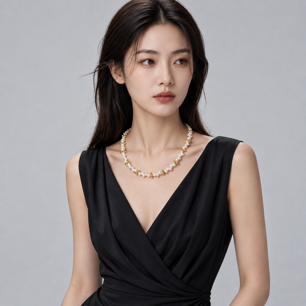 Pearl Beaded Necklace worn by model — view 3