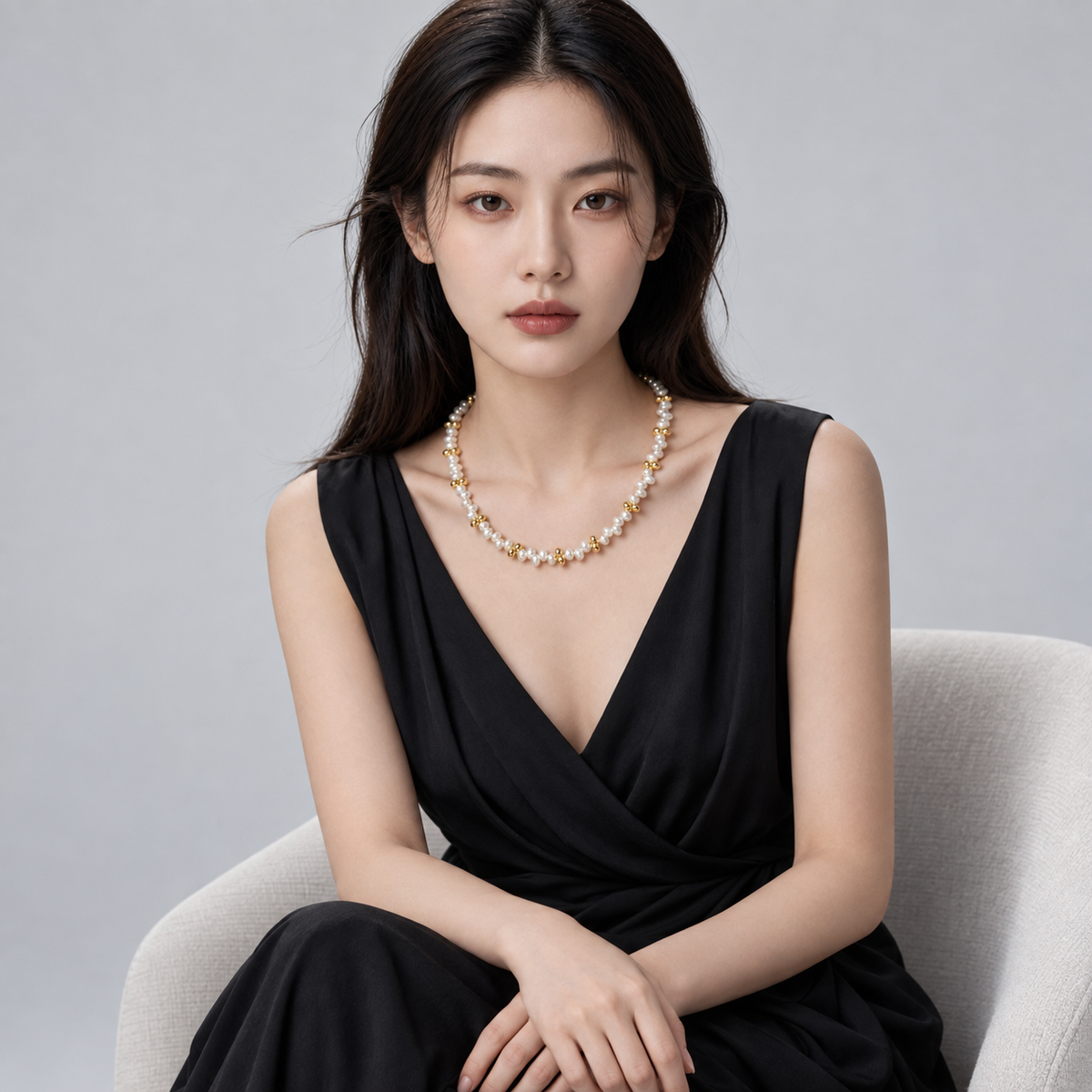 Pearl Beaded Necklace worn by model — view 4