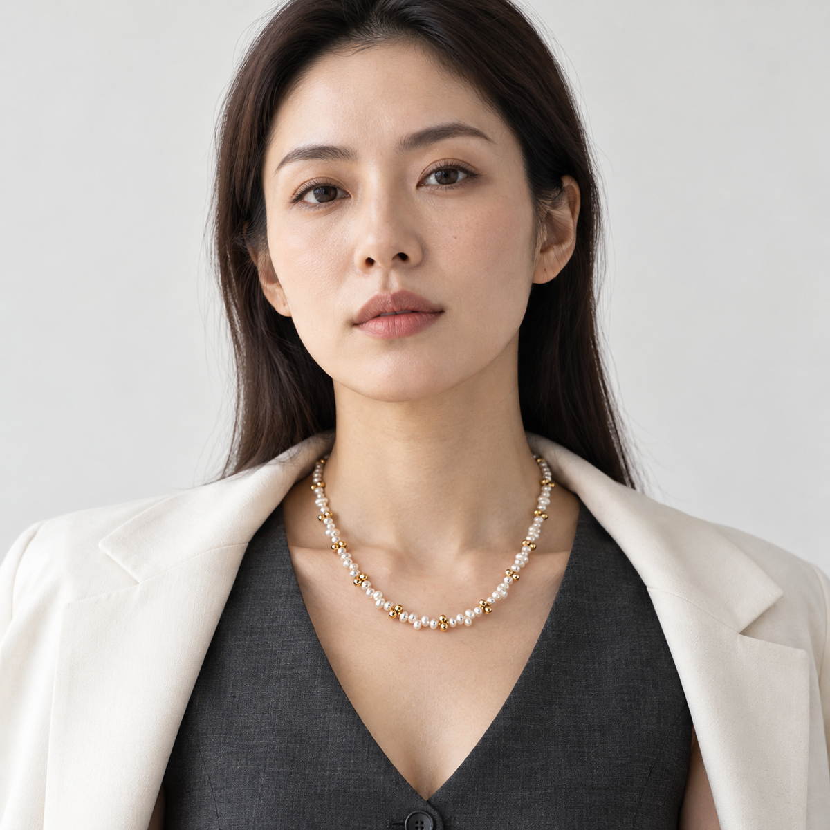 Pearl Beaded Necklace — front portrait