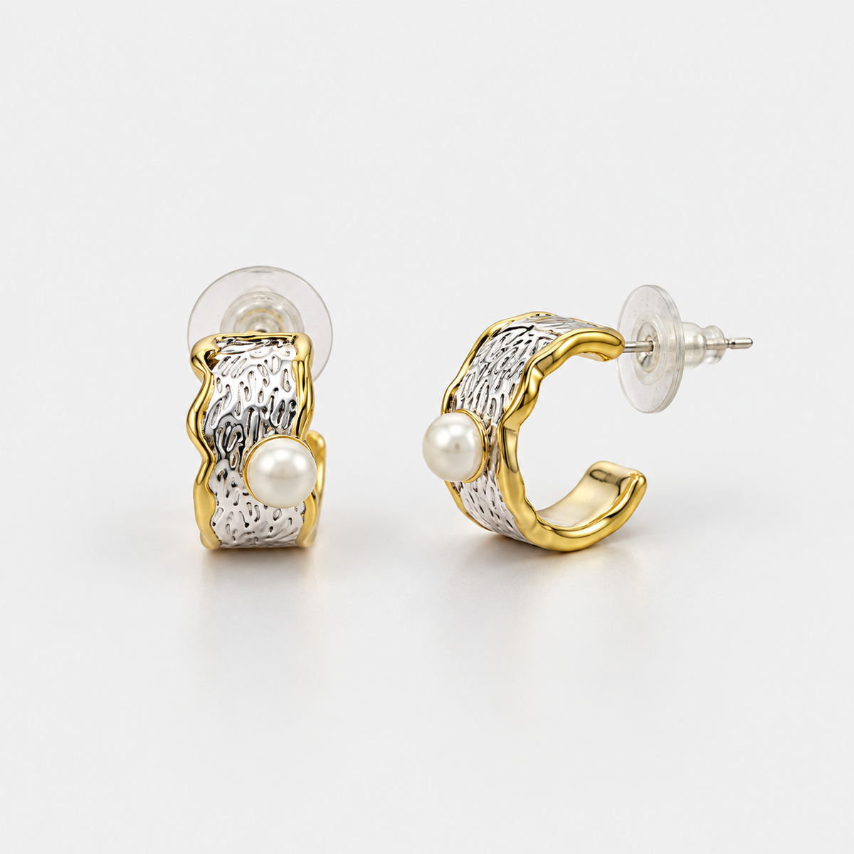 Pearl Fold Hoop Earrings — product angle