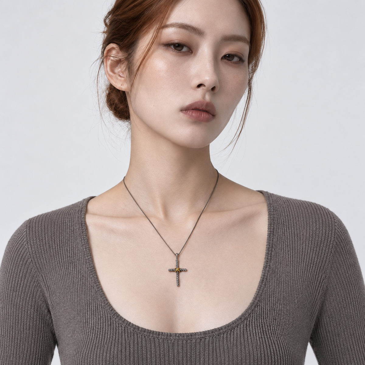 Bound Cross Necklace — model detail