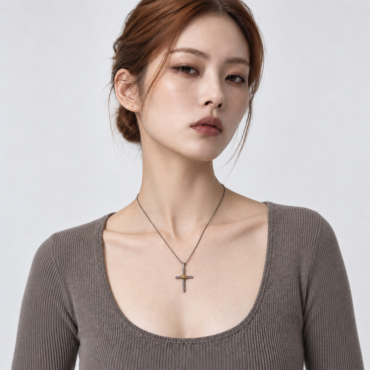 Bound Cross Necklace — model editorial