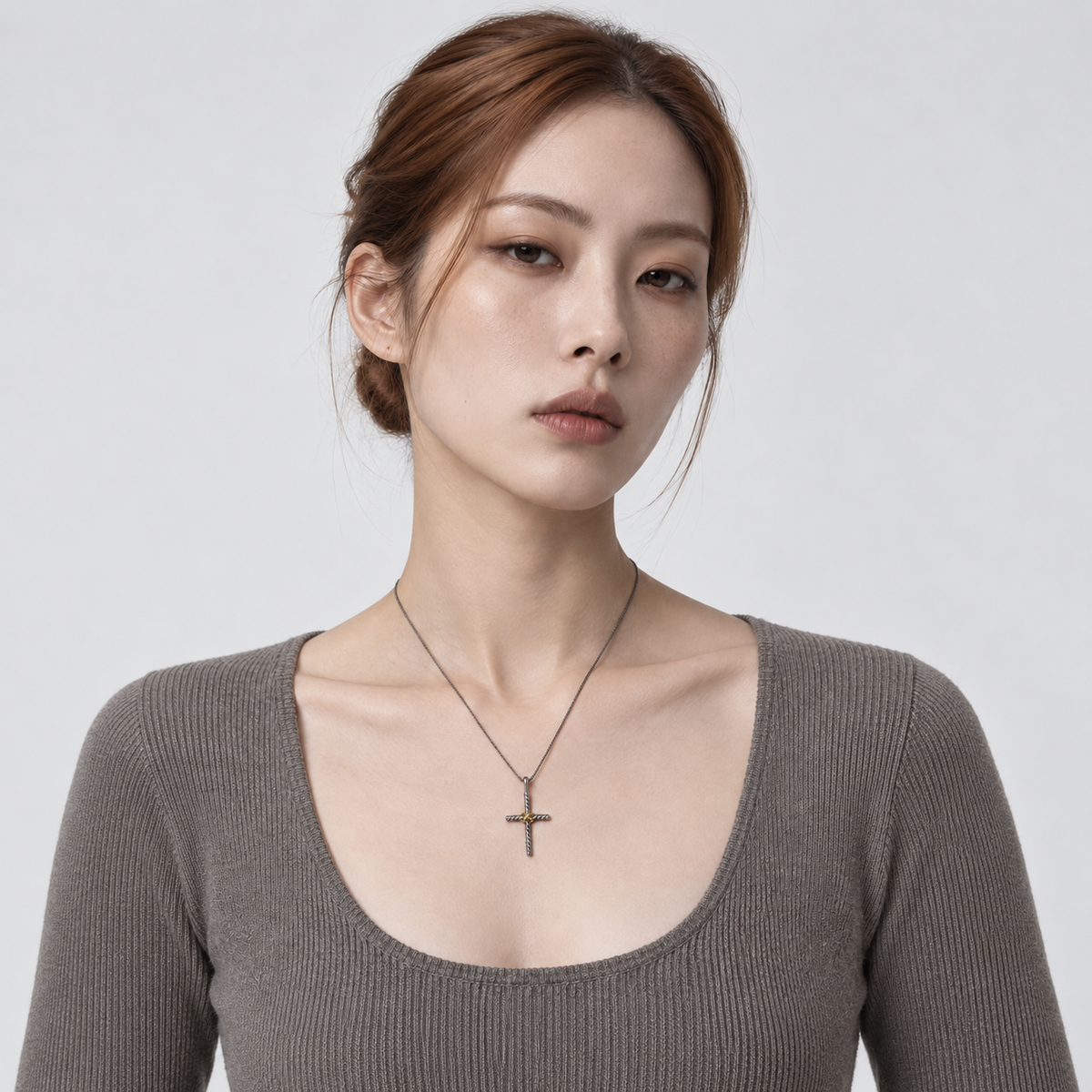 Bound Cross Necklace — model front