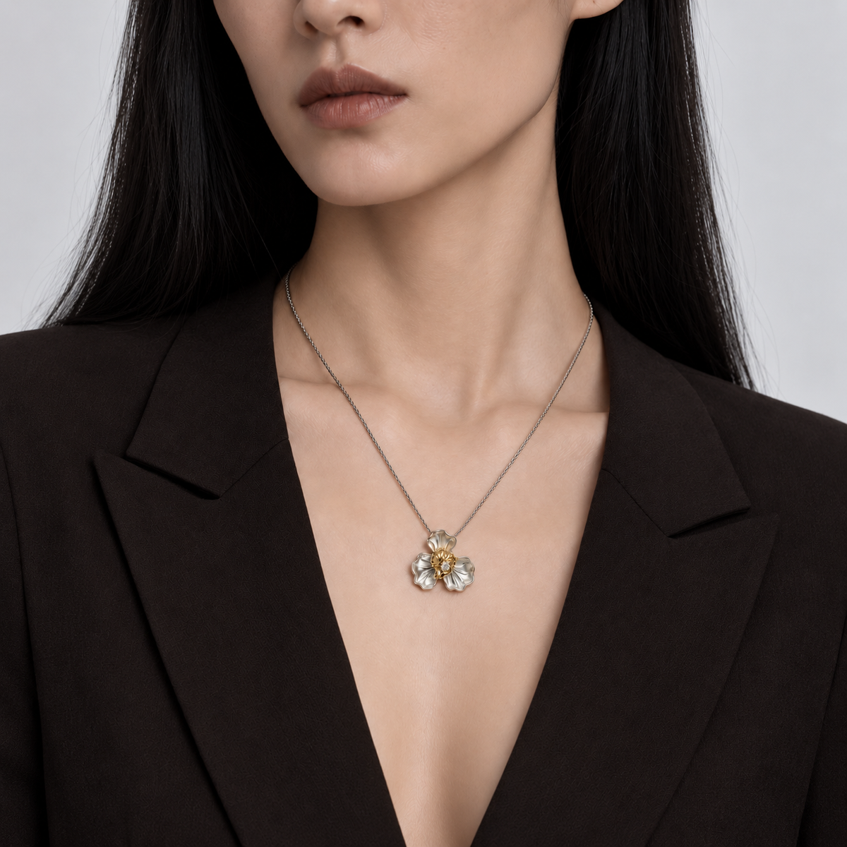 Gilded Orchid Necklace — model detail