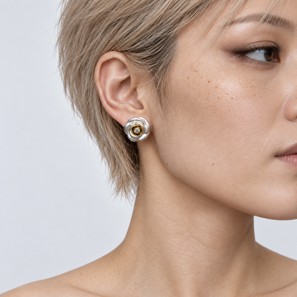 Curled Petal Studs — model detail