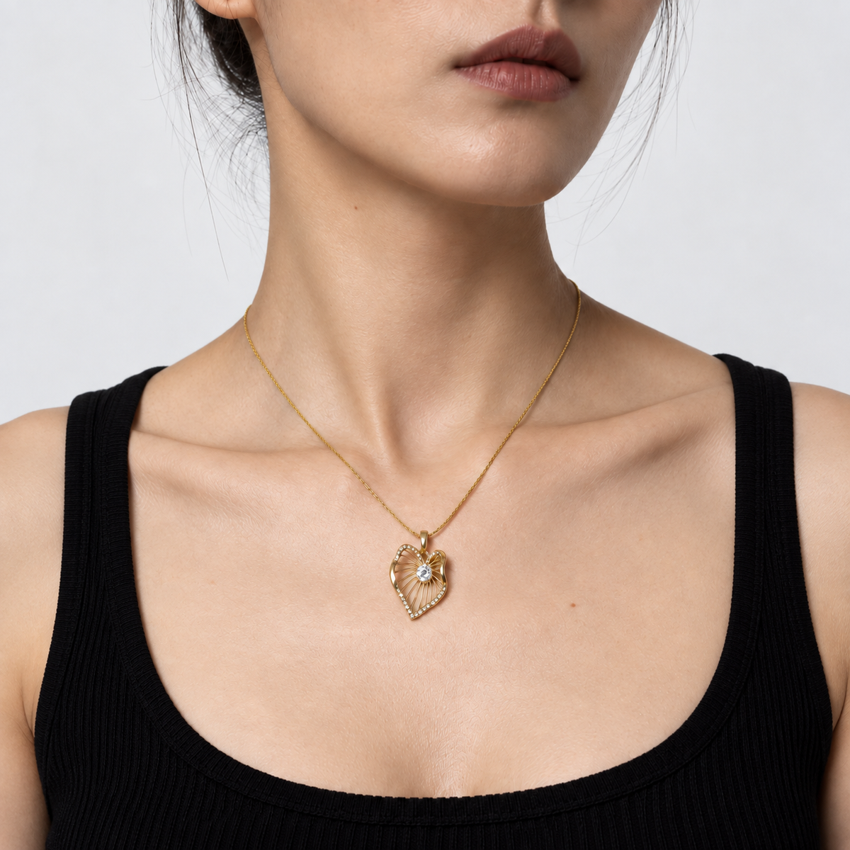 Veinlight Leaf Necklace — model detail