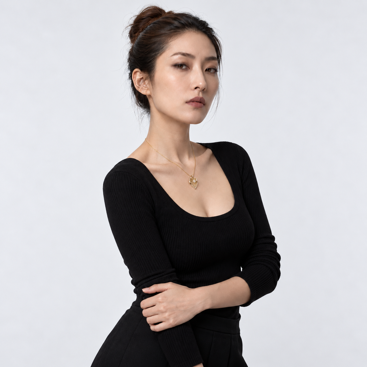 Veinlight Leaf Necklace — model editorial