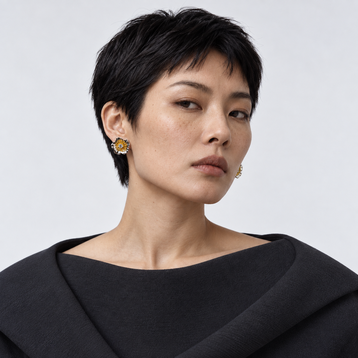 Gathered Bloom Studs — model front