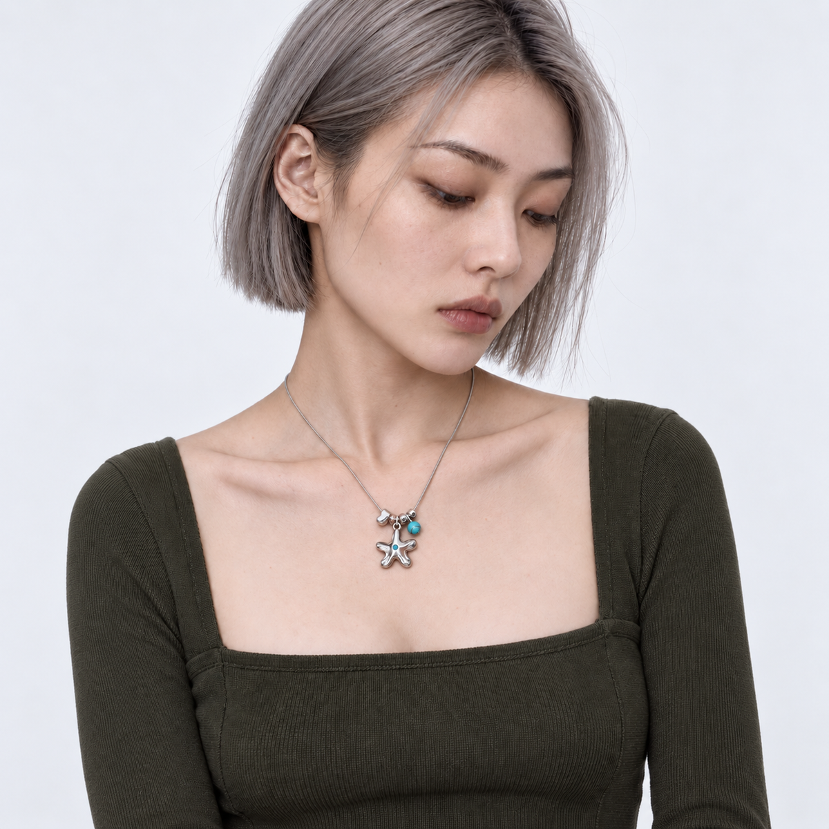 Blue Note Bloom Necklace — model editorial