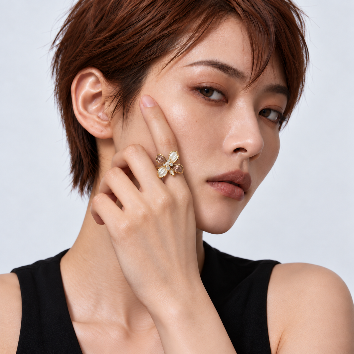 Amber Petal Ring — wearing detail with refined ring proportions