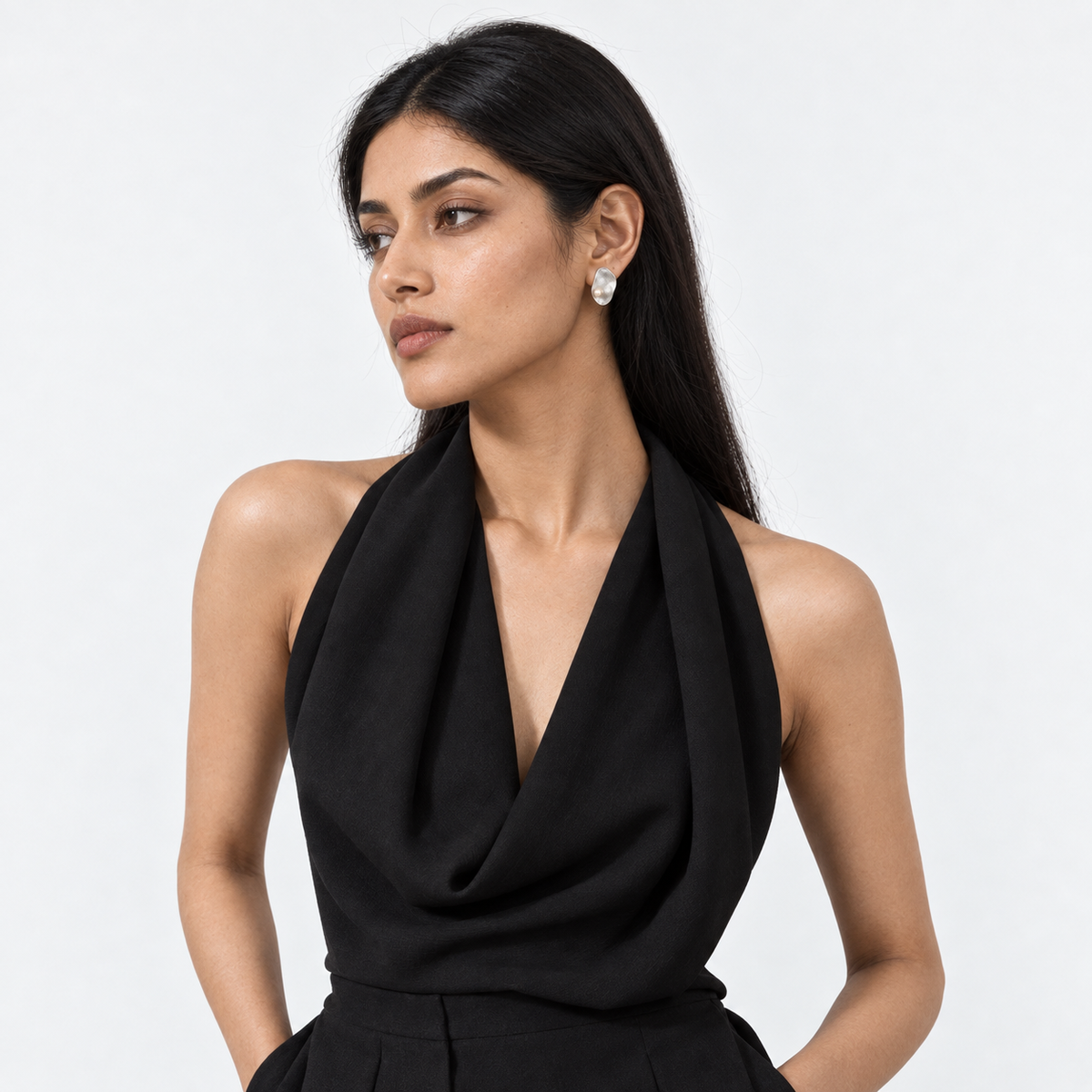 Pearl Oval Studs — model wearing view 2