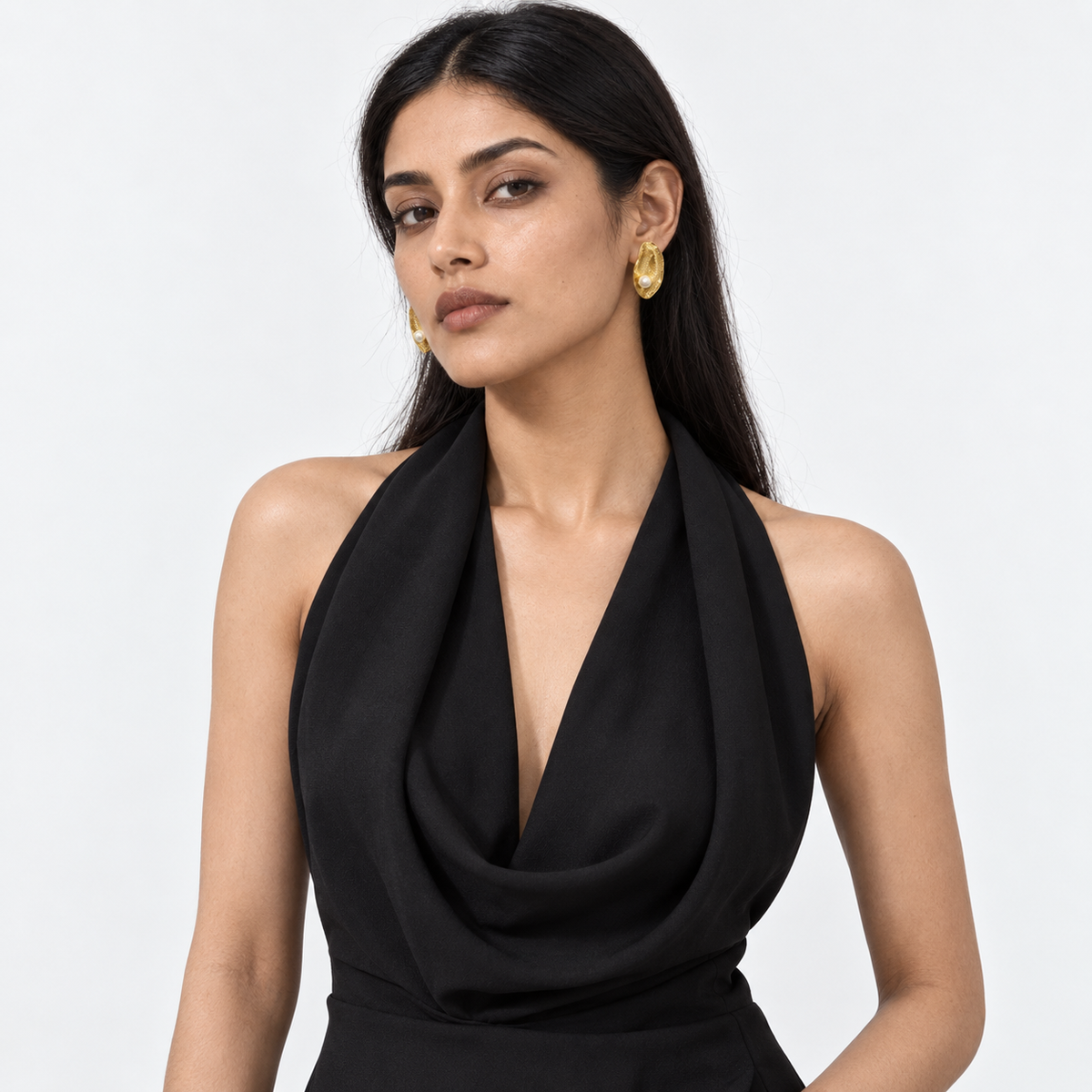 Pearl Oval Studs — model wearing view 3