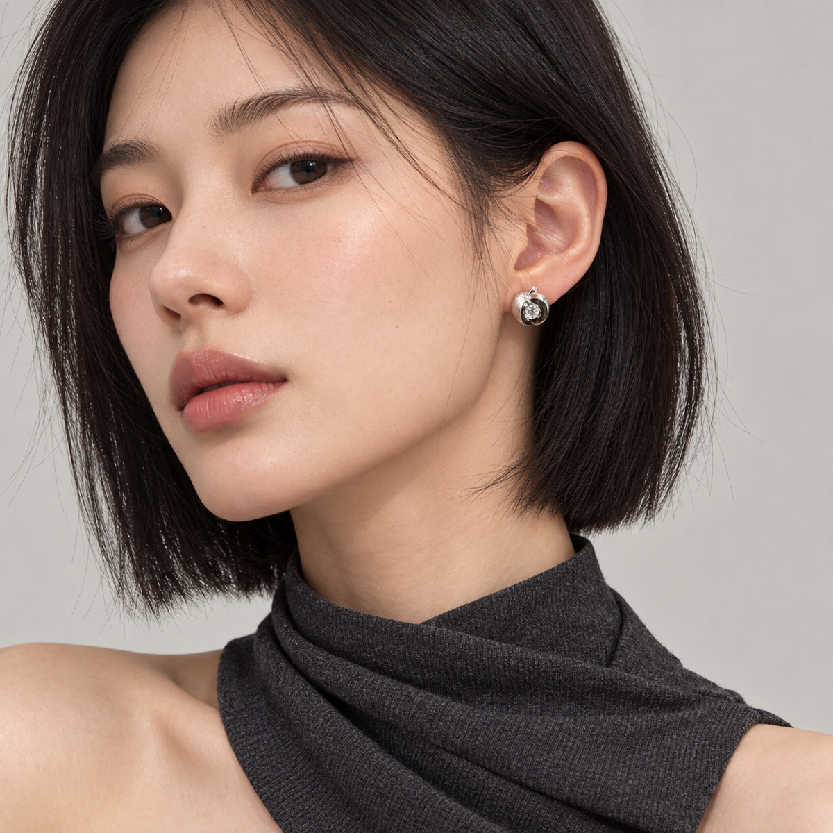Little Apple Stud Earrings model view 1