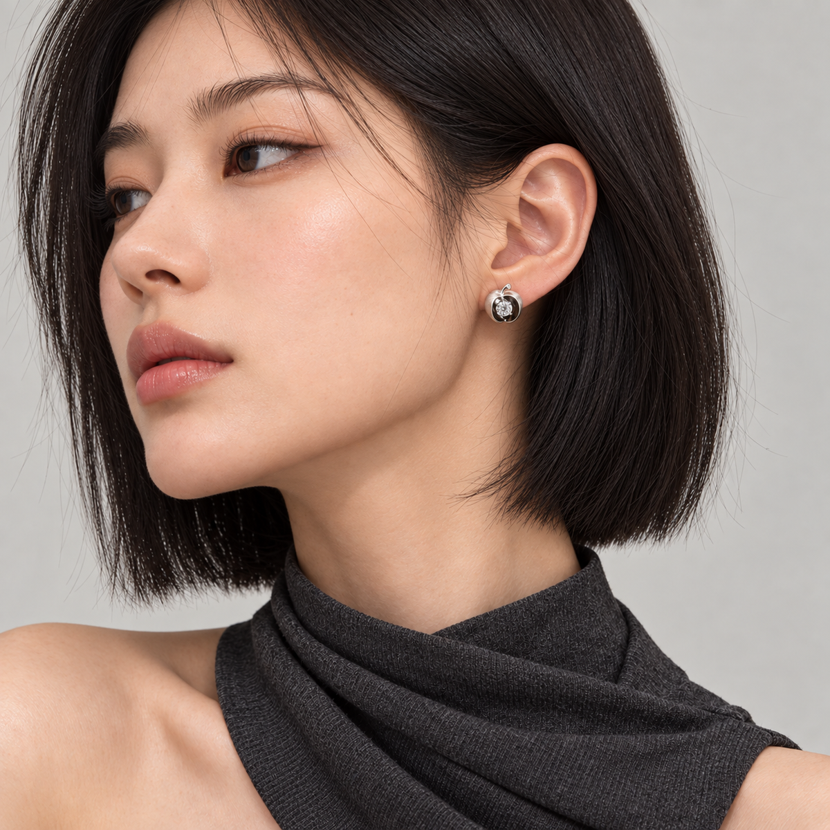 Little Apple Stud Earrings model view 2